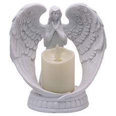 Home Mart 客廳裝潢 祈禱天使燭臺 + 電子蠟燭組 喇叭天使, 純白色