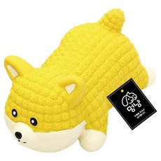 멍냥 강아지 시바견 모양 라텍스 삑삑이 장난감, 옐로우, 1개