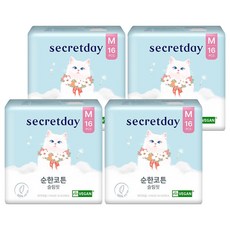 secretday 韓國原裝進口 溫和純棉超薄貼合衛生棉 翅膀型, M, 16片, 4包, M