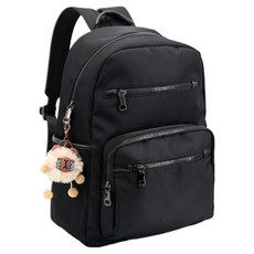 MissBaek Majes 筆電後揹包 尼龍聚酯纖維混紡 輕量 防水 旅行用 學生 可登機 海外旅行 上班族 後揹包 + 水豚娃娃組合, 黑色