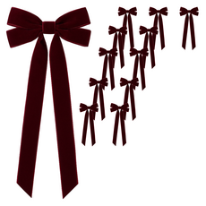 EUMES 聖誕派對樹裝飾雙層絲絨蝴蝶結掛飾, 酒紅色, 12個