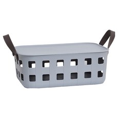 簡潔現代風格格紋附蓋附提把收納籃 BRP1980, 灰色, 1個