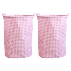 하이퍼플래닛 체크 원형 패브릭 접이식 다용도 빨래바구니 2p, 핑크