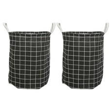 하이퍼플래닛 체크 원형 패브릭 접이식 다용도 빨래바구니 2p, 블랙