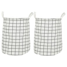 하이퍼플래닛 체크 원형 패브릭 접이식 다용도 빨래바구니 2p, 화이트