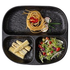 다파랑 소식 다이어트 식사 사각 분할 접시 HJ0872, 블랙, 1개