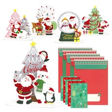 Maumdama 立體聖誕節站立式亮粉卡片 小型卡片5款 + 信封5款組合, 混合顏色, 1套