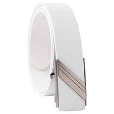 BLANC FLEUR 頂級牛皮斜紋徽章高爾夫腰帶, 白色, 1個