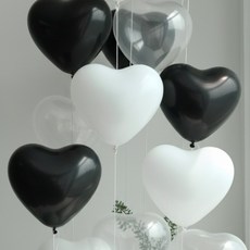세븐집 생일파티 이벤트 컬러 하트 풍선 2종 x 5p + 스탠드 세트, 화이트(풍선), 블랙(풍선), 1세트