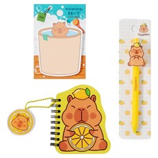 STUDIO EIGHT 水豚筆記本 + 中性筆 + 便利貼組合, 檸檬, 1套