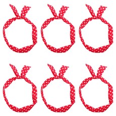 코쿠리 복고풍 땡땡이 파티 와이어 철심 스카프 머리띠 5W0798, 6개, 레드