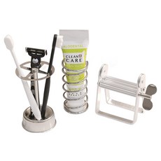 MONACO OLIVE 浴室整理收納 不鏽鋼4孔牙刷架 + 牙膏架 + 節約牙膏擠壓器組合, 單一顏色, 1套