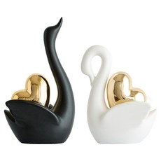 微笑新婚宅室內裝飾品, 黑白天鵝一對 金色愛心