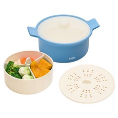 EJIRY Jelly Bean 矽膠微波爐多功能蒸鍋 1.35L, 藍色, 1個, 蒸鍋 + 3格托盤 + 蒸盤 + 鍋蓋