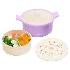 EJIRY Jelly Bean 矽膠微波爐多功能蒸鍋 1.35L, 紫羅蘭色, 1個, 蒸鍋 + 3格托盤 + 蒸盤 + 鍋蓋