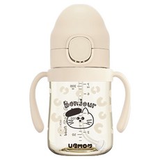 유비맘 유아용 PPSU 원터치 봉주르몽자 빨대컵, 200ml, 1개, 베이지