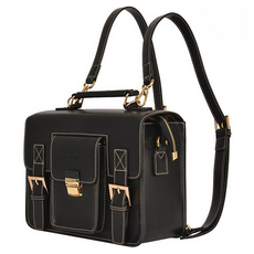 Rainbow 經典相機包 皮革風格 後揹包 斜揹包 S, 黑色, 1個