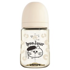 유비맘 디자인 시그니처 PPSU 젖병 + 젖꼭지 세트, 봉주르몽자 베이지, 1세트, 200ml