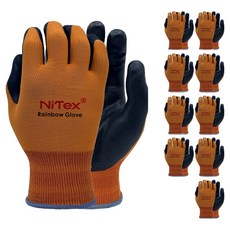 NiTex 彩虹 NBR泡棉 塗層工作手套 雙手組 L NRG-100, 橘色, 10套