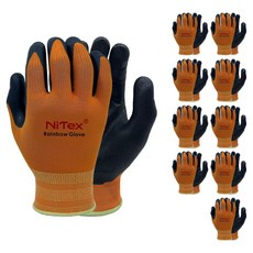 NiTex Rainbow NBR泡棉塗層工作手套 雙手組 M NRG-100, 橘色, 10套
