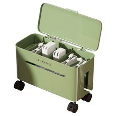 유포유 플로리 이동식 멀티탭 정리함 바퀴포함, 빈티지그린, 1개