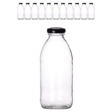 圓形玻璃飲料瓶 500ml + 黑色瓶蓋組, 12套