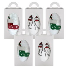 松月毛巾 雪花聖誕毛巾 120g 30支棉紗 5入 + 自行包裝手提盒 禮物套組, 隨機出貨(毛巾), 白色(手提盒), 1套