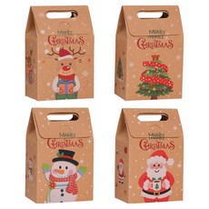 INP 聖誕牛皮紙立式手提盒 4款 x 4入組 中 13.5 x 8 x 20 cm, 混色, 1套
