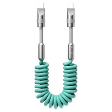 Meet Mind 撞色系列 彈簧螺旋編織強化快充線 C C 60W, 湖藍 + 灰色, 1個, 65cm