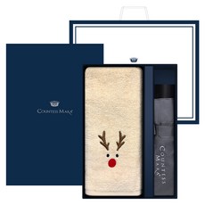 松月毛巾 聖誕節 魯道夫 雪人 聖誕老人 洗臉毛巾 130g 30支 棉紗 + CM 3折春亞紡雨傘 回禮 禮物套組 + 購物袋, 隨機出貨(毛巾, 雨傘), 白色(提把盒), 1套