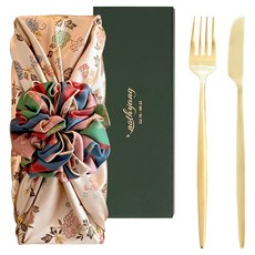 놋향 보자기포장 방짜유기 디너 포크 나이프 세트, 골드, 1세트, 디너 포크 +디너 나이프 + 오복 핑크 보자기