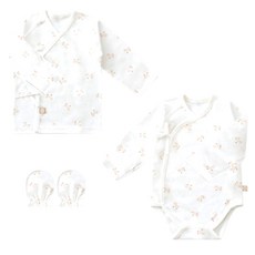 BABY&I 四季新生兒連身衣 + 韓式上衣 + 防抓手套禮盒組
