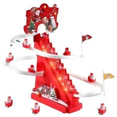 QUOKKA 聖誕老人溜滑梯 聖誕節電動自動軌道 LED 聖誕頌歌音樂效果玩具, 紅色, 1個