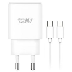 스마텍 GAN PD 25W 고속충전 2포트 충전기 + C타입 케이블 세트 STQC-GD25 CT, 화이트, 1세트