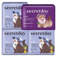 secretday Love系列 衛生棉組 14片 3包 + 8片, 29cm + 43cm, 50片, 1組