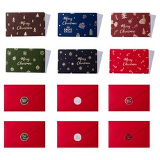 Inp 聖誕節燙金卡片 10 x 16 cm 6種 + 信封 6入 + 貼紙 6種 套組 X25-06, 混合色, 1套