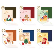 Inp 聖誕節粉彩彈出式立體卡片 11 x 11 cm 6款 + 信封 6個 + 貼紙 6張 套組 POP-03, 混合顏色, 1套