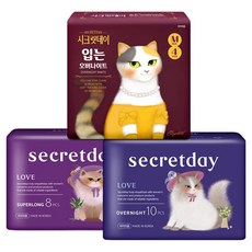 secretday Love系列 衛生棉組合 熟睡夜用蝶翼型 10片 + 超長蝶翼型 8片 + 穿著式熟睡褲 4片, 睡夜蝶翼型 + 超長蝶翼型 + 穿著式熟睡褲, 22片, 1組