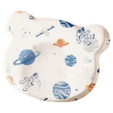 OhBabyLying 小熊矽膠定型枕 枕套 + 枕芯, 藍橘太空, 1套