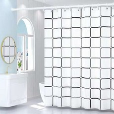 바코젤 방수 샤워 커튼, 사각무늬 화이트계열, 1개