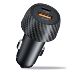 SO 48W PD3.0 QC3.0 2孔車用點菸器 C型USB高速充電器, 碳纖黑, SO-IBD357