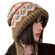 Tommy Shop 民族風針織防寒毛帽 巴拉克拉瓦頭套, 卡其色A, 2個