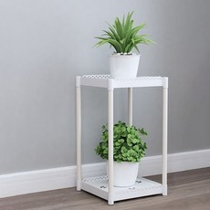 Living On Home 多用途花盆整理架 客廳陽臺花盆架 方形 29 x 29 x 46 cm, 白色, 2層