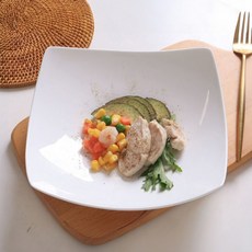 Daparang 凹面陶瓷方形餐廳餐具沙拉碗 HJ1018, 白色, 1個