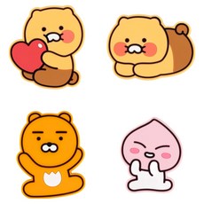 Kakao Friends PVC 磁鐵 4件組, 春植愛心, 春植吐司, 萊恩, 屁桃, 1層