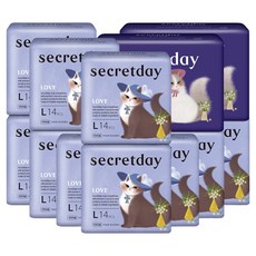 secretday Love系列衛生棉 量多日用型 14片 x 10包 + 夜用型 10片 x 2包, 大型 + 夜用型, 160片, 1組