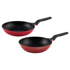 CHEFWAY Felice 電磁爐 IH 系列平底鍋 28cm + 中式炒鍋 28cm 套組, 櫻桃紅, 1套, 平底鍋 + 中式炒鍋
