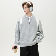 JTL 男款半拉鍊圓領撞色肩線針織衫