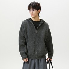 JTL 男款毛絨圓領口袋連帽針織拉鍊外套