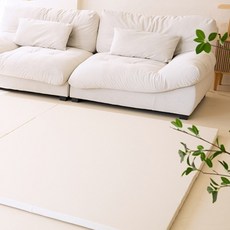 YELMO 零縫隙樓層噪音折疊超大地墊 + 防滑墊4片組, 純奶油色